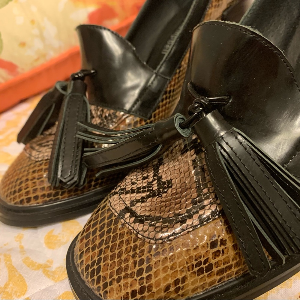 Jeffery Campbell Leather Tassel Loafers Block Heels Shoes Size 7 - Picture 5 of 10